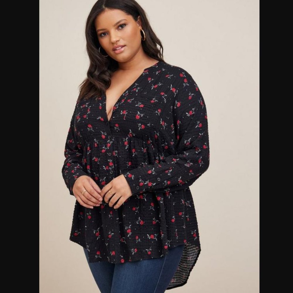 CUTE* - TORRID Emma Babydoll Crinkle Gauze Long Sleeve Tunic Top OFFERS WELCOME!